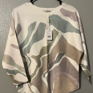 Eileen Fisher Cream and Green Abstract Sweater